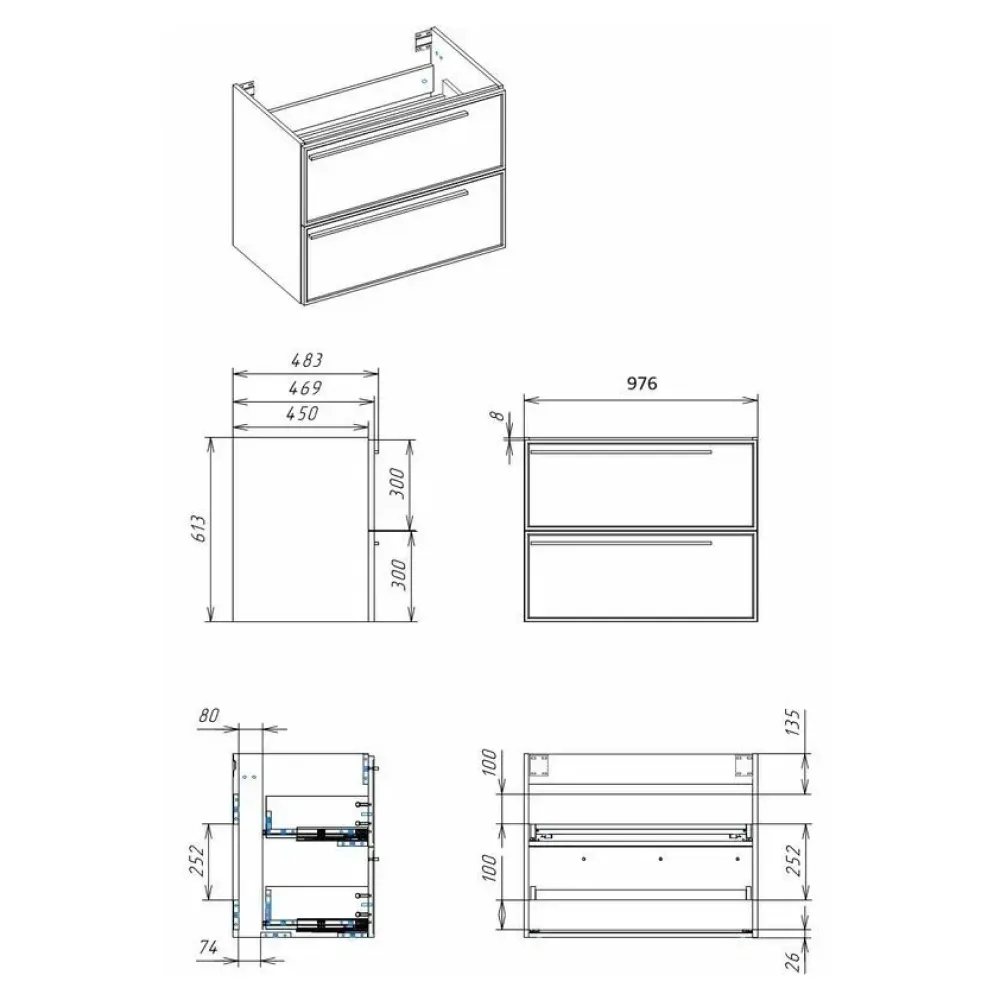 Тумба под раковину подвесная La Fenice Elba TWIN FNC-01-ELB-BG-100-2, синяя