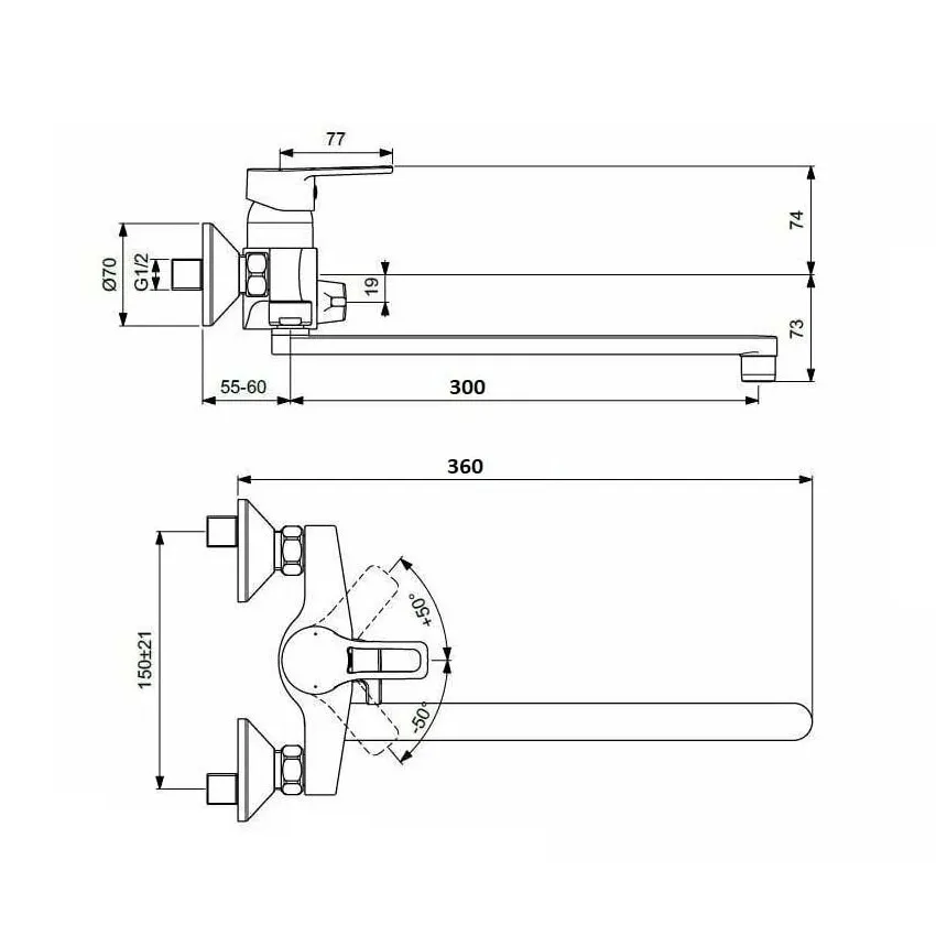 Смеситель для ванны D-Lin D147456-6, хром