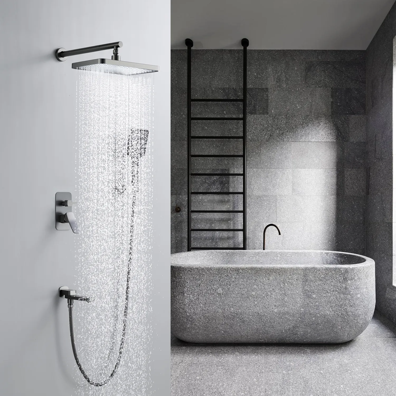 Душевая система встраиваемая Shevanik S9935T, оружейная сталь