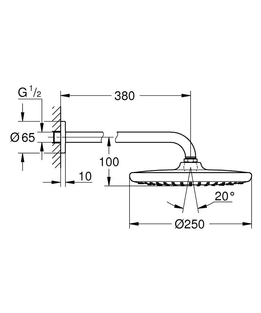 1000190 Набор GROHE Tempesta: верх душ 250 с душ кроншт 380 мм (26668000), смесит BauEdge (29079001), набор с руч душем, излив для ванны 170 мм, хром