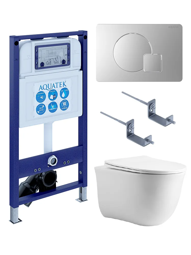 SET AQUATEK КЛАССИК cm-068 4в1 (рама AQUATEK INS-0000025 +крепление KKI-0000002 +кнопка KDI-0000068 +унитаз AQ1112-00 +тонкое сиденье с механиз)