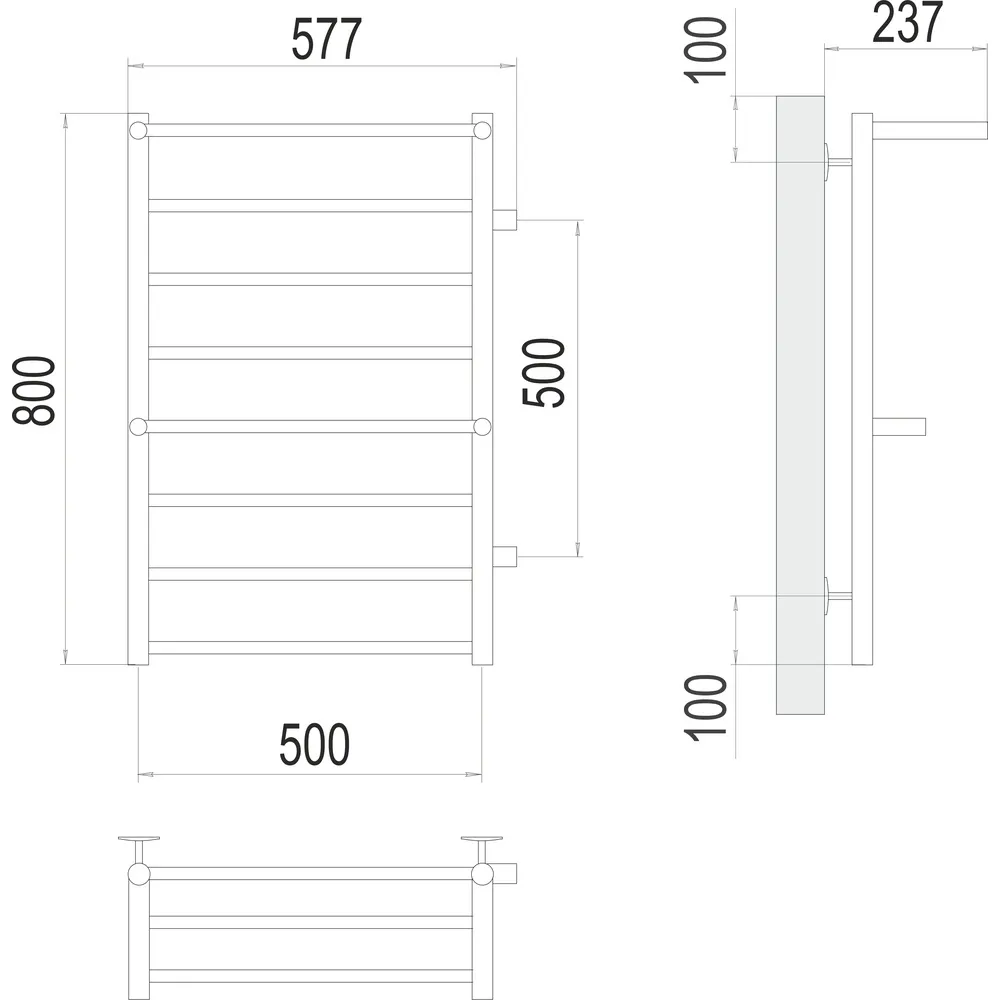 Полотенцесушитель водяной с полкой (правое подключение) Terminus Аврора П8 50х80, хром