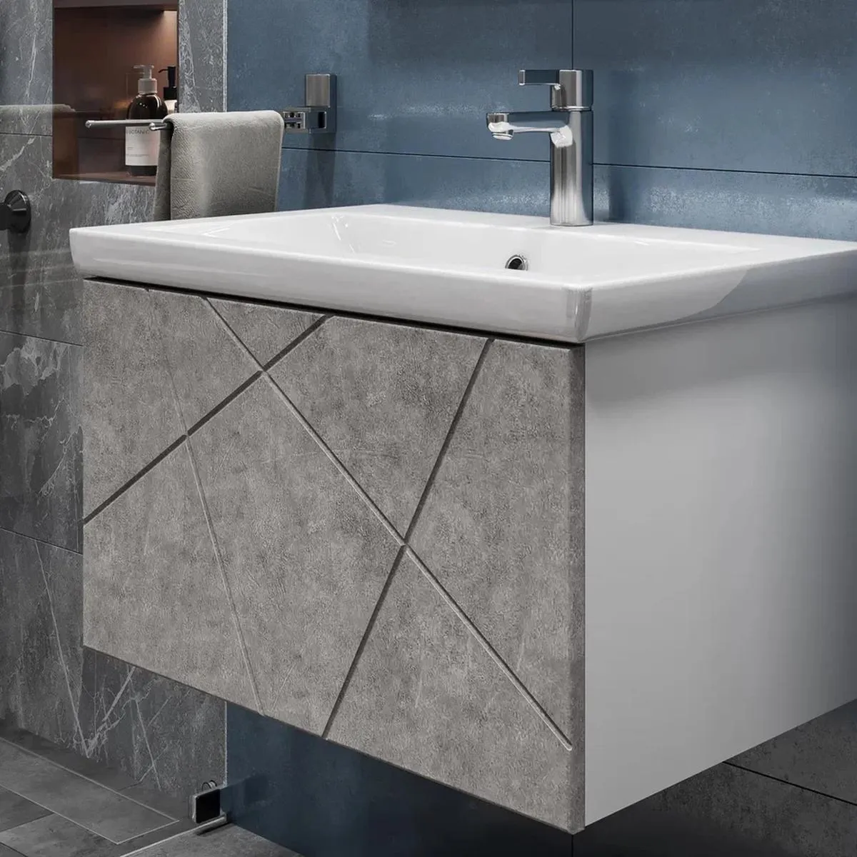 Тумба с раковиной подвесная VIGO Geometry 034 бетон, 70 см