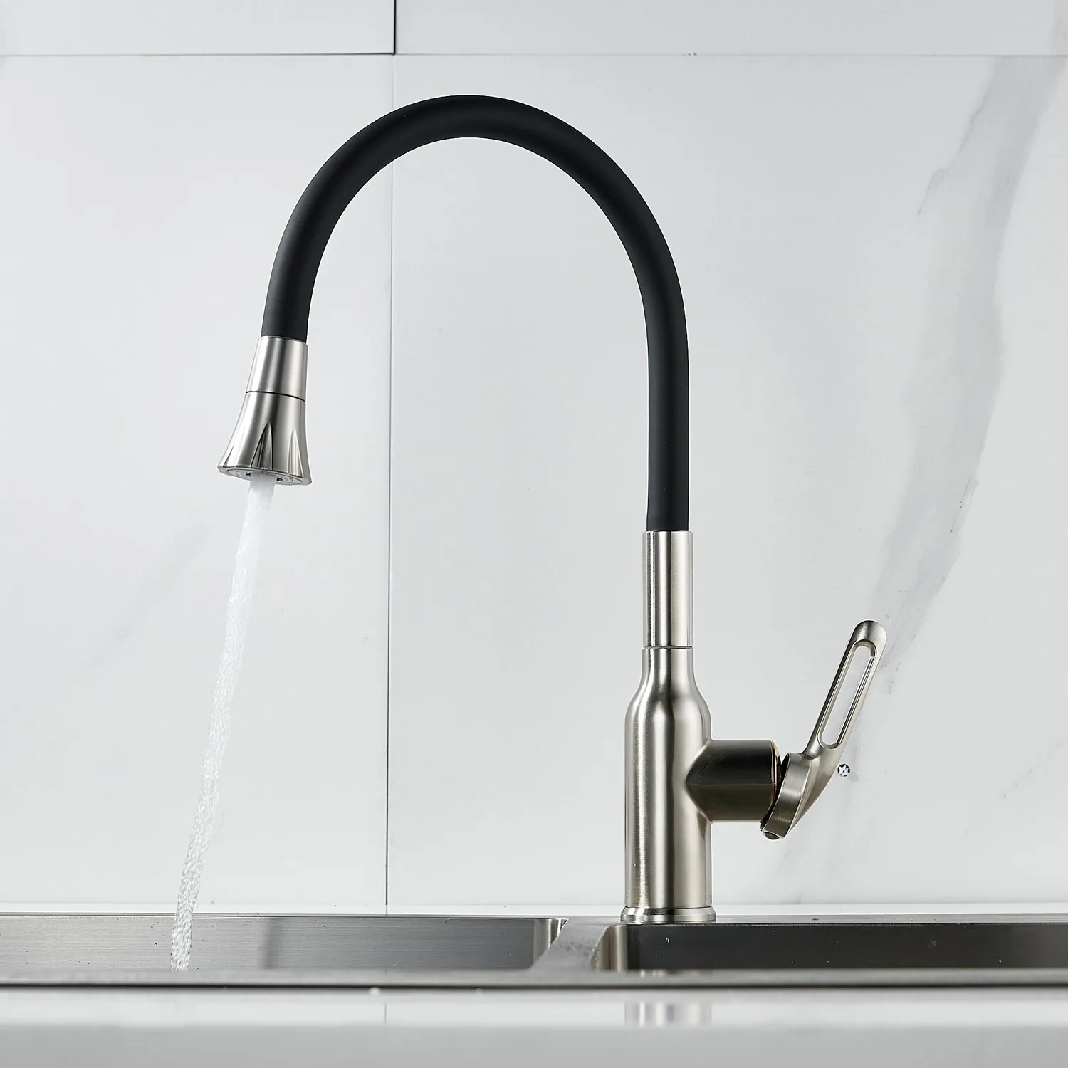 Смеситель для кухни с гибким изливом Raffine F303L-3, сатин