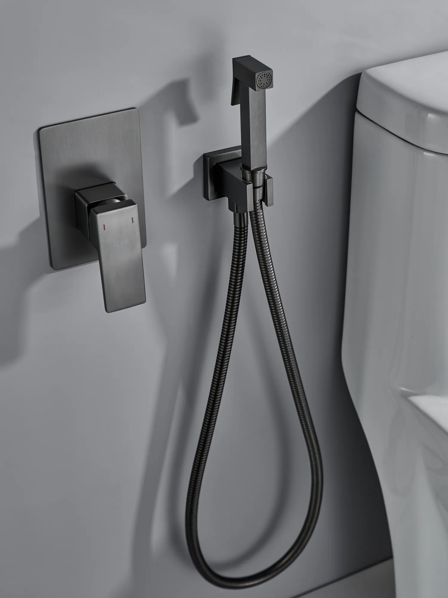 Гигиенический душ со смесителем Rose R2805T, оружейная сталь