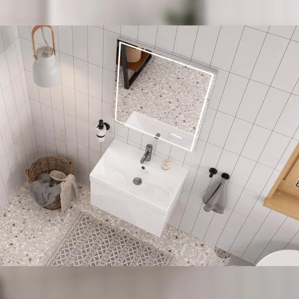 Тумба с раковиной подвесная Velvex Edge tp.EDG.9696.60.1Y белый глянец, 60 см