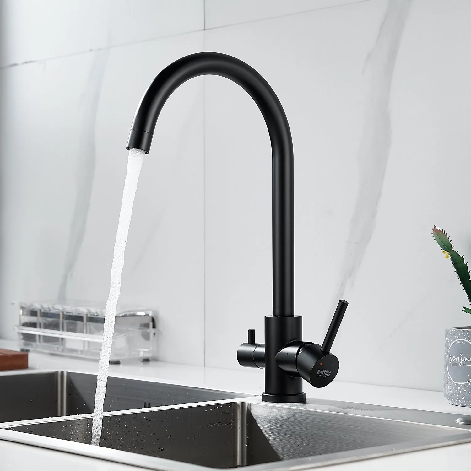 Смеситель для кухни с подключением фильтра воды Raffine F108H, черный