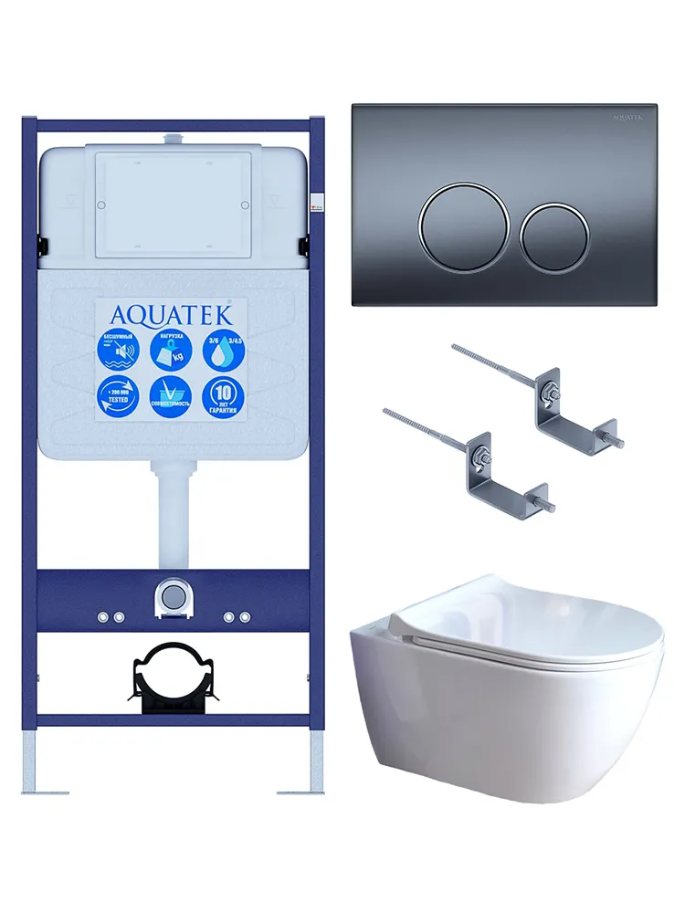 SET AQUATEK ПОЛАРИС (рама AQUATEK Standard INS-0000012+унитаз ПОЛАРИС AQ0700-01 с тонким сиденьем soft-close+ крепеж KKI-0000002 +панель KDI-0000035)