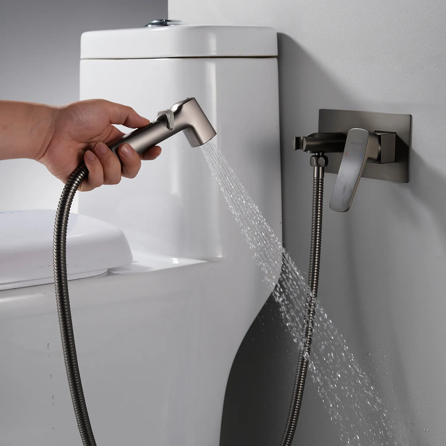 Гигиенический душ со смесителем Shevanik S9905T, оружейная сталь