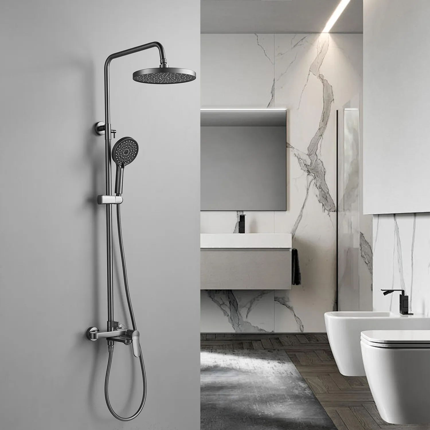 Душевая система Shevanik S4336T, оружейная сталь