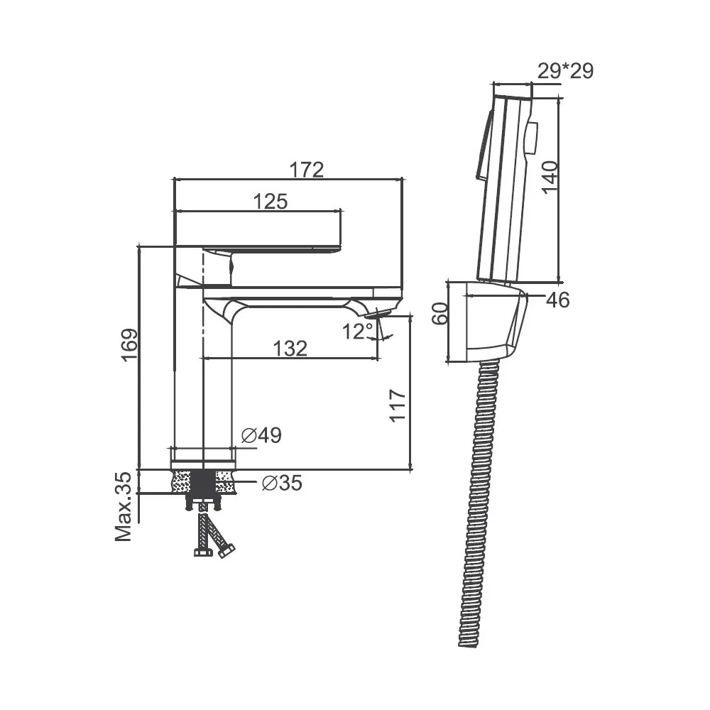 Смеситель для раковины с гигиеническим душем Maretti Florenza Black FLG32RF28, черный