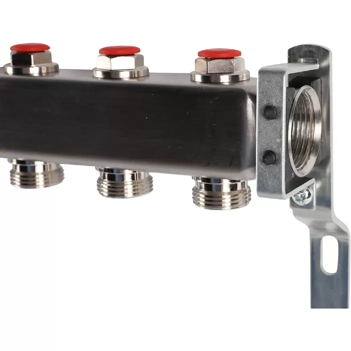 Коллектор Rommer 1"x3/4" на 10 контуров с запорными клапанами (нерж. сталь) (RMS-3200-000010)