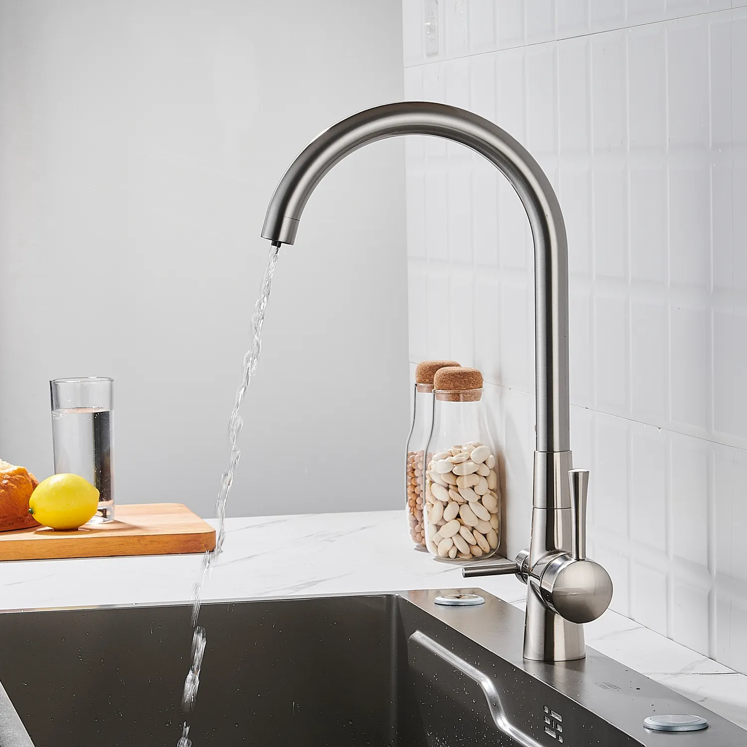 Смеситель для кухни с подключением фильтра Shevanik S428L, сатин