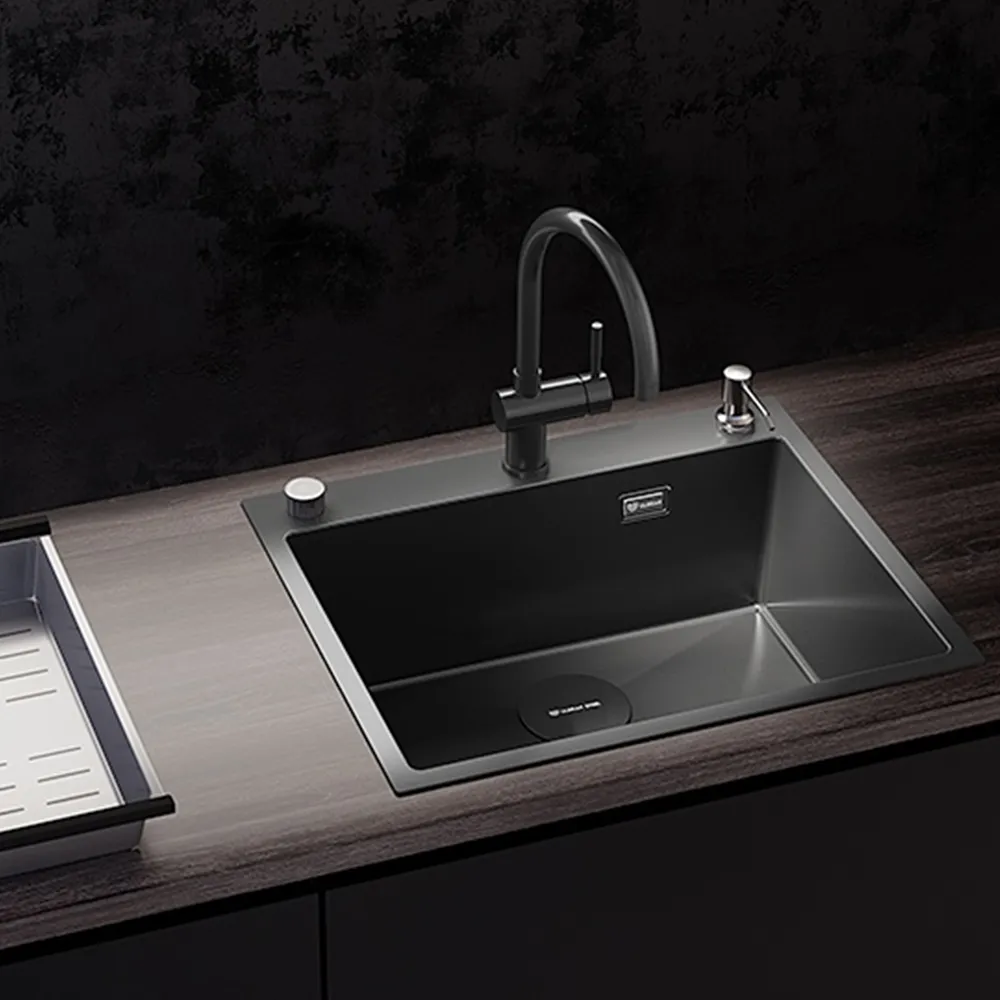 Кухонная мойка Ulgran Steel 600х500, черная брашированная сталь
