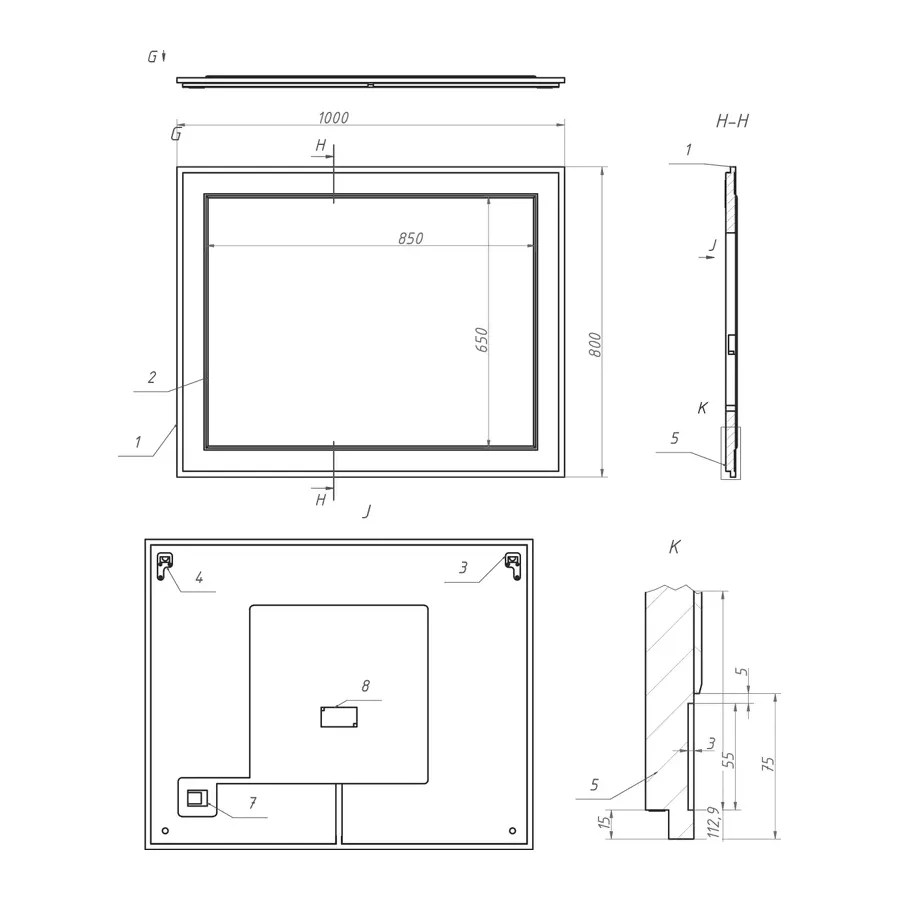 Зеркало с подсветкой La Fenice Cubo Cappuccino 100х80, бежевое