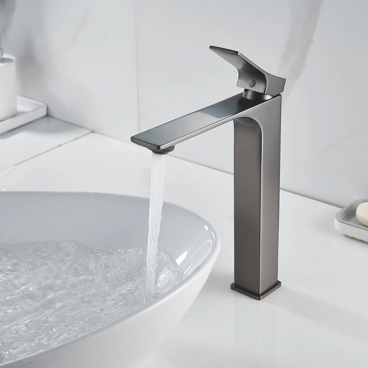 Смеситель для раковины высокий Shevanik S6111T, оружейная сталь