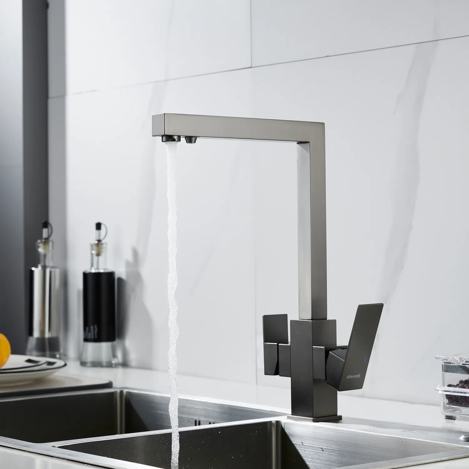 Смеситель для кухни с подключением фильтра Shevanik S148T, оружейная сталь