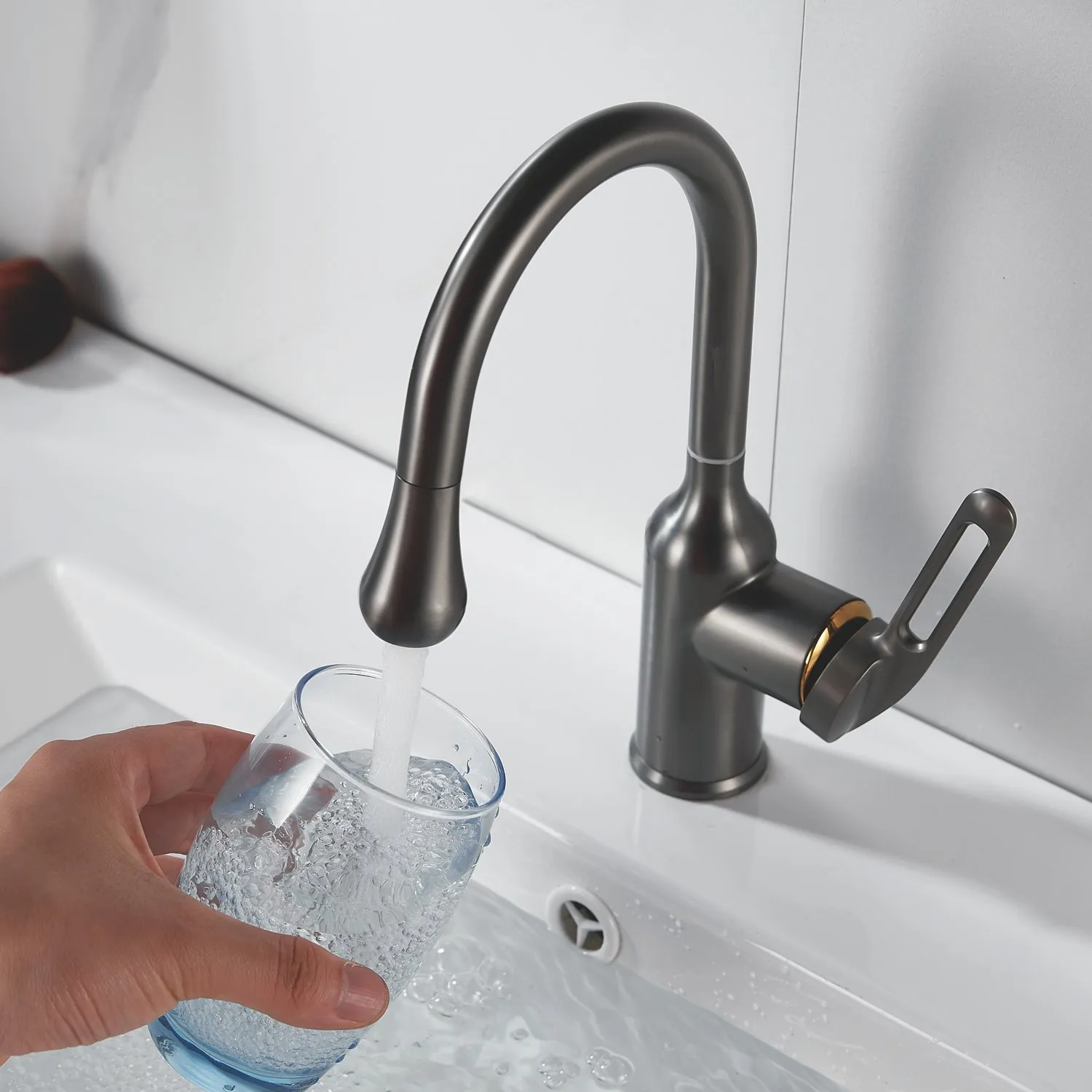 Смеситель для раковины Raffine F101T, оружейная сталь