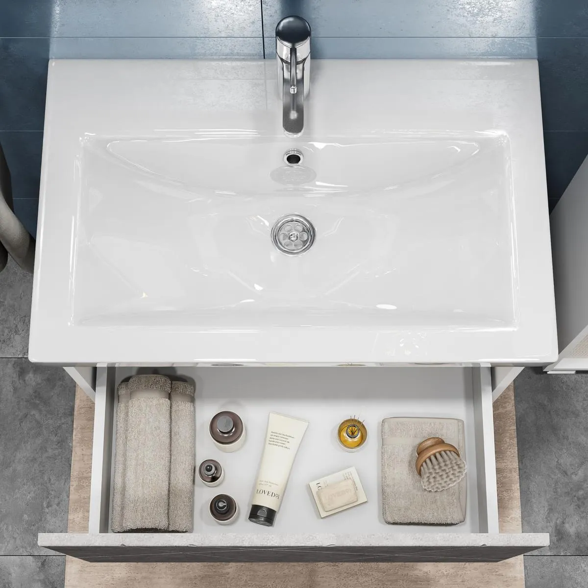 Тумба с раковиной подвесная VIGO Geometry 033 бетон, 60 см