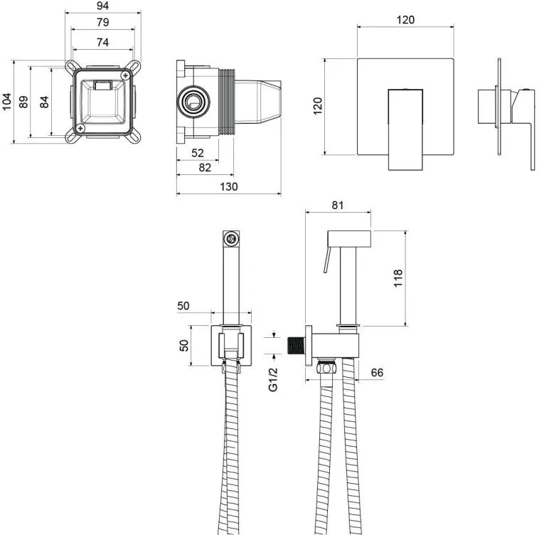 Набор с гигиеническим душем (смеситель + гигиеническая лейка + шланг + шланговое подсоединение с держателем) AQUATEK ЛИБРА, хром AQ1619CR