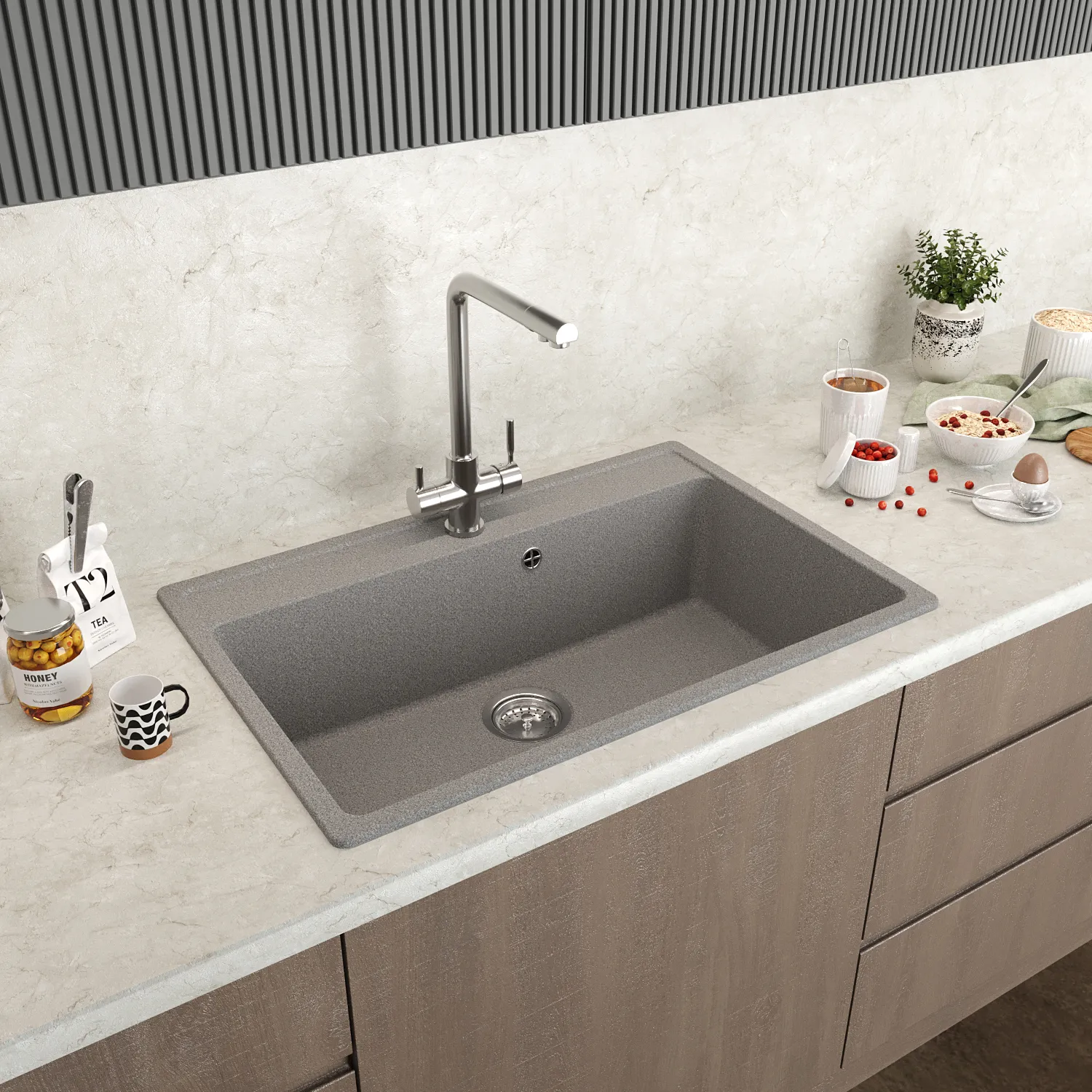 Мойка MIXLINE МЛ-ГМ33 (ML-GM33) КОМФОРТ темно-серая (309), 760*510*200мм (558736)