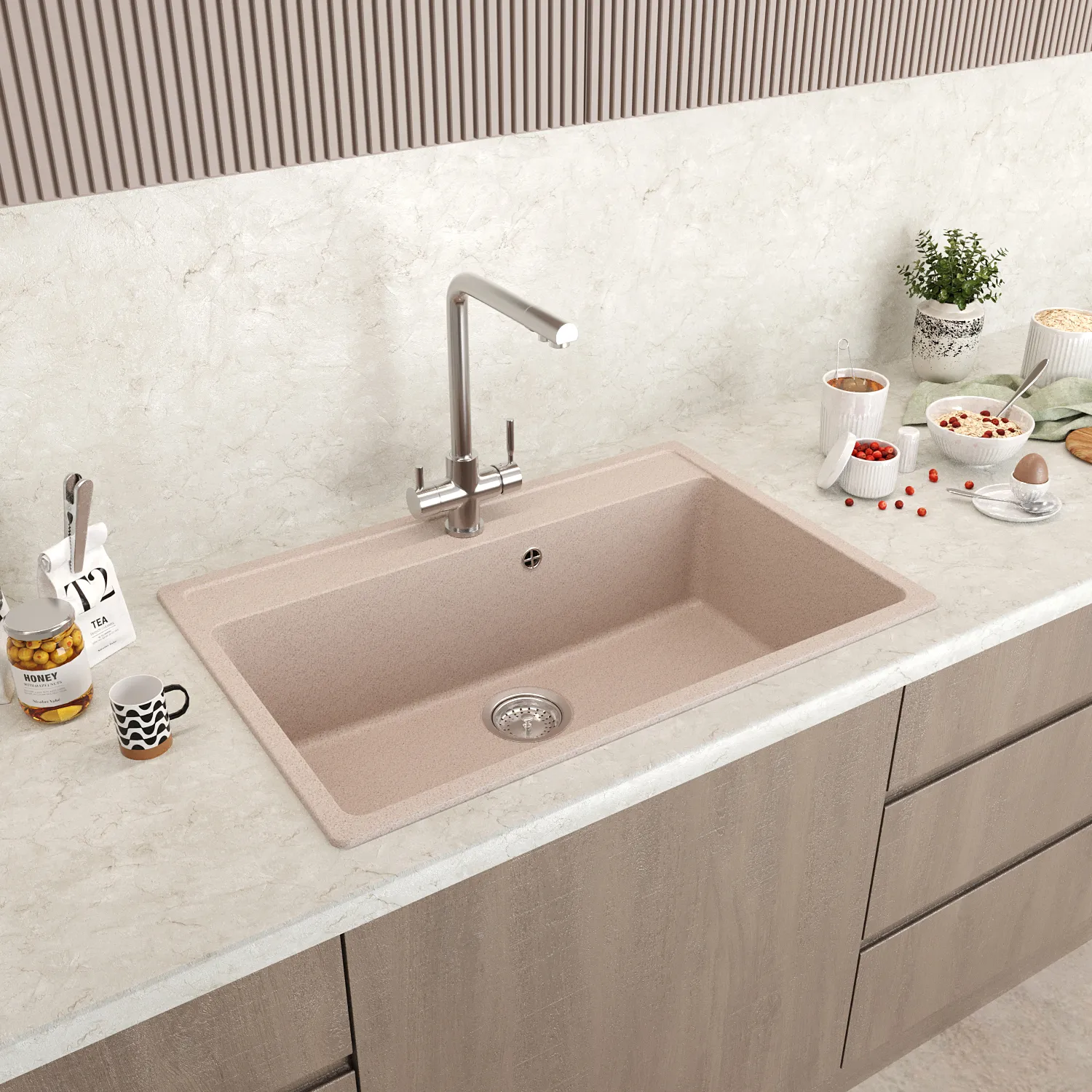 Мойка MIXLINE МЛ-ГМ33 (ML-GM33) КОМФОРТ песочная (302), 760*510*200мм (558734)