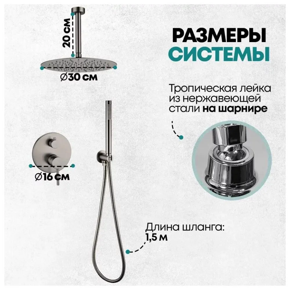 Душевая система встраиваемая (без излива) Grocenberg GB5099BG-4, графит