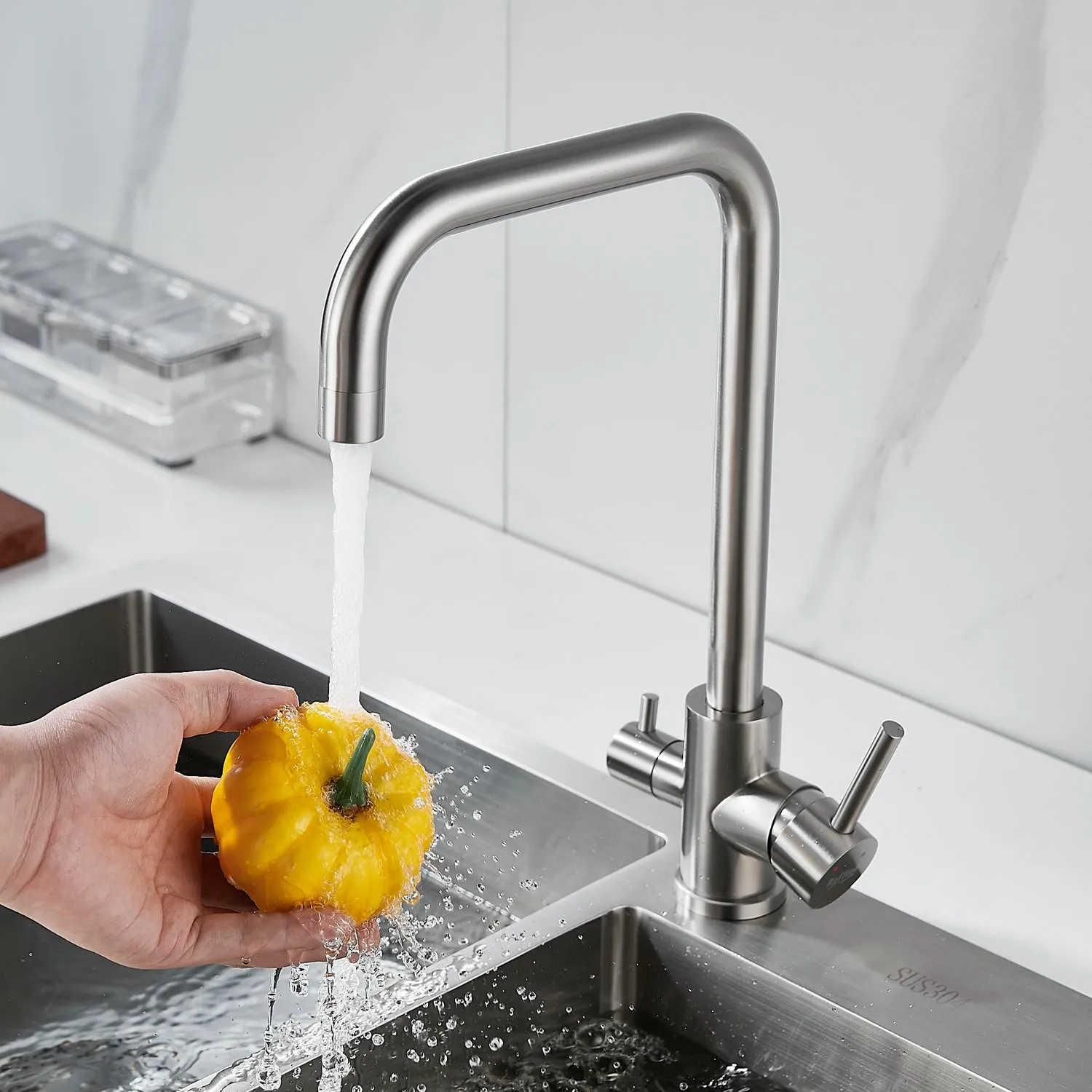 Смеситель для кухни с подключением фильтра воды Raffine F118L, сатин