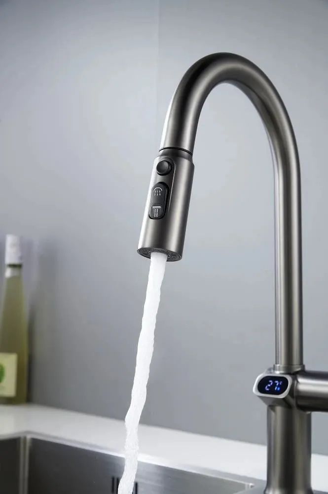 Смеситель для кухни с индикатором температуры Knotlor KN-100/GM, вороненая сталь