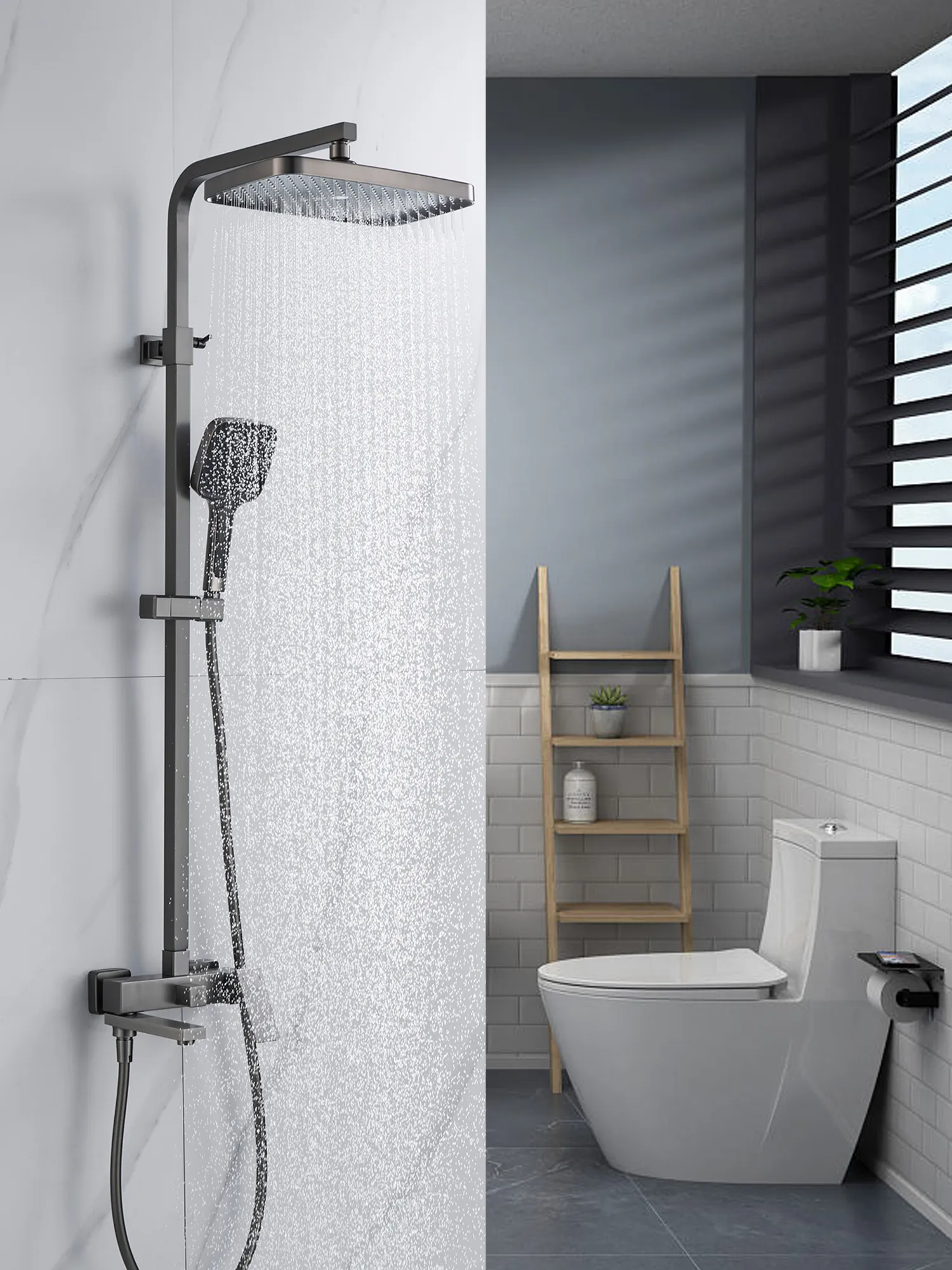 Душевая система Rose R2836T, оружейная сталь
