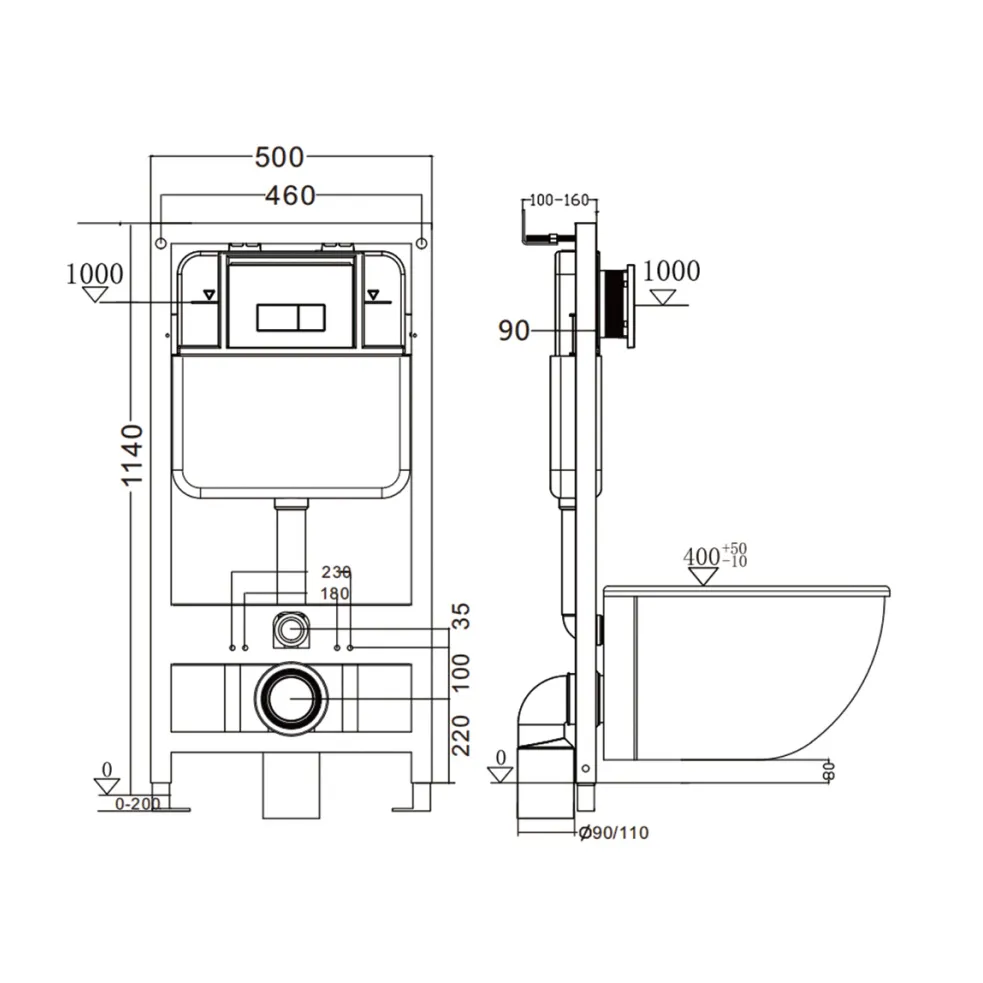 Инсталляция для подвесного унитаза GAPPO GM3002 (механическая, без панели)