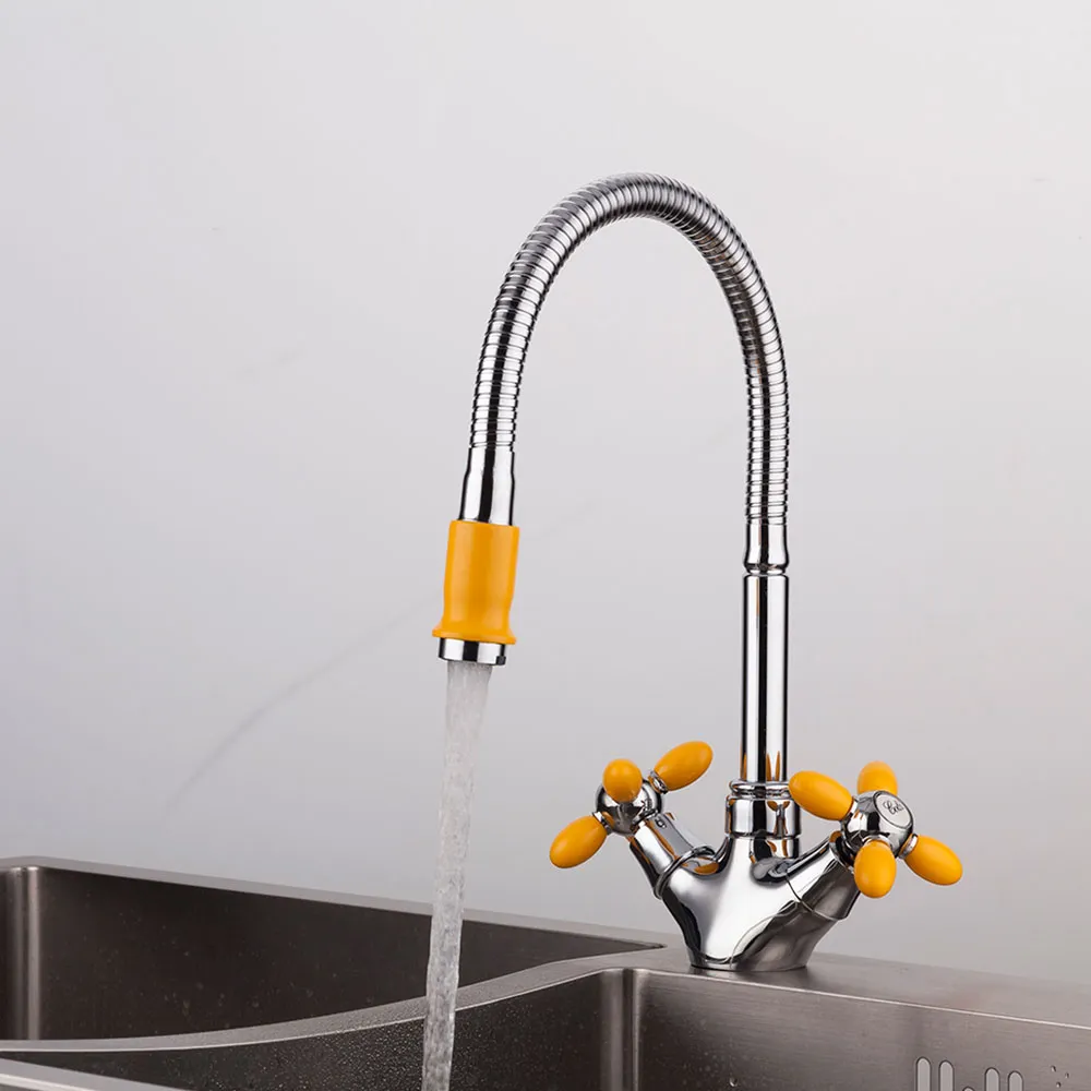 Смеситель для кухни с гибким изливом FRUD R43127-9, хром/оранжевый