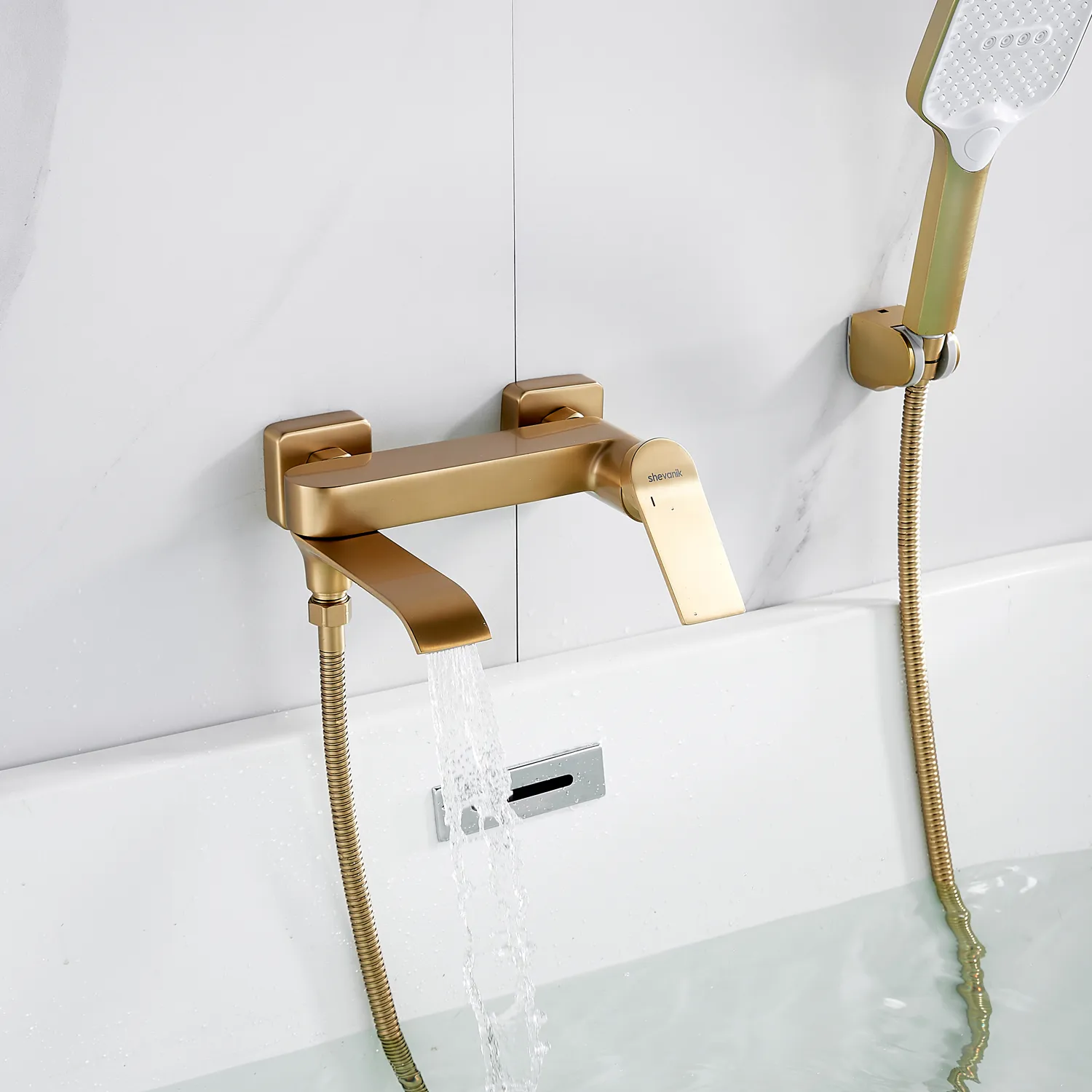 Смеситель для ванны Shevanik S4102G, золотой сатин