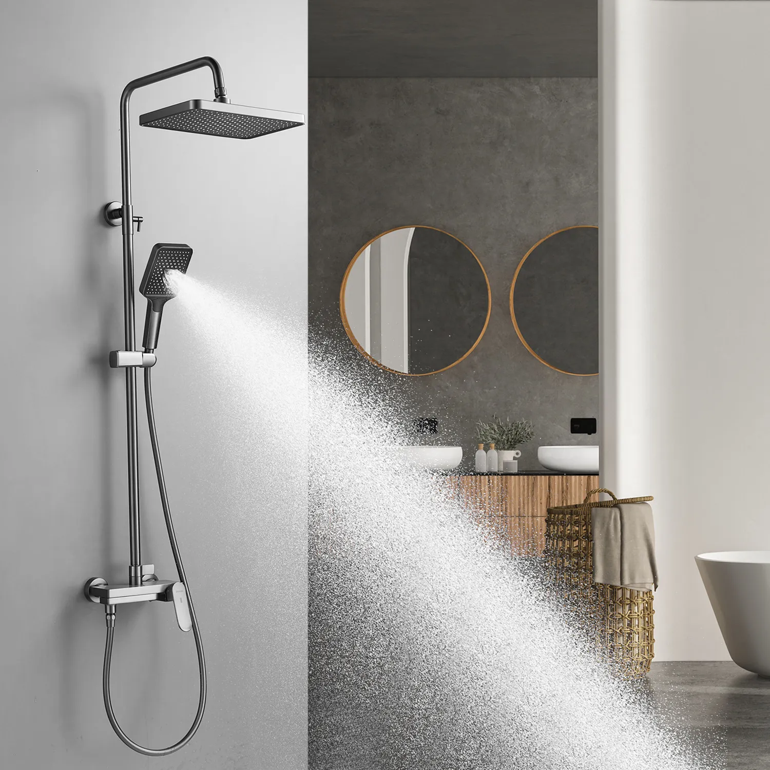 Душевая система Shevanik S4536T, оружейная сталь