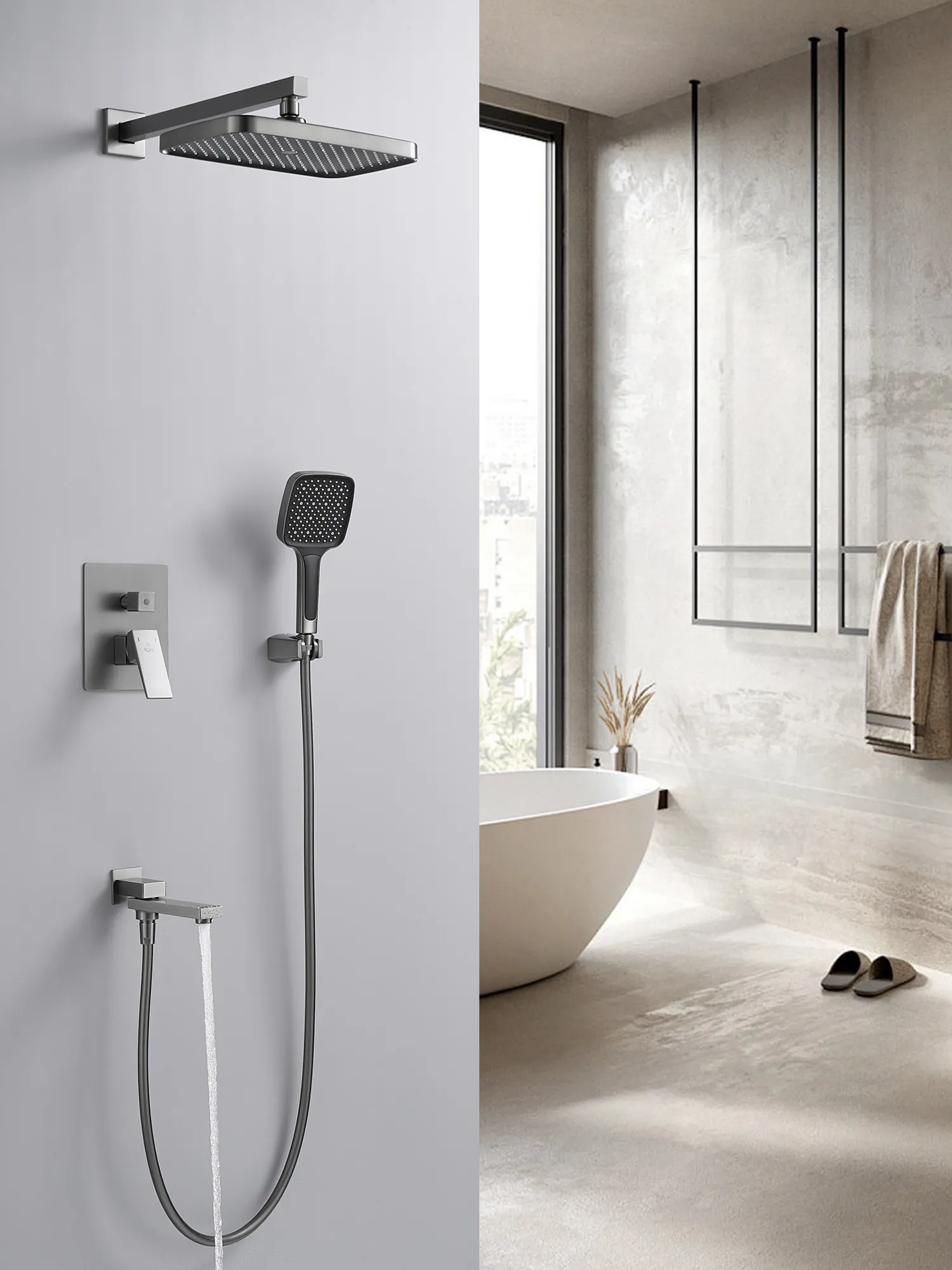 Душевая система встраиваемая Rose R2835T, оружейная сталь