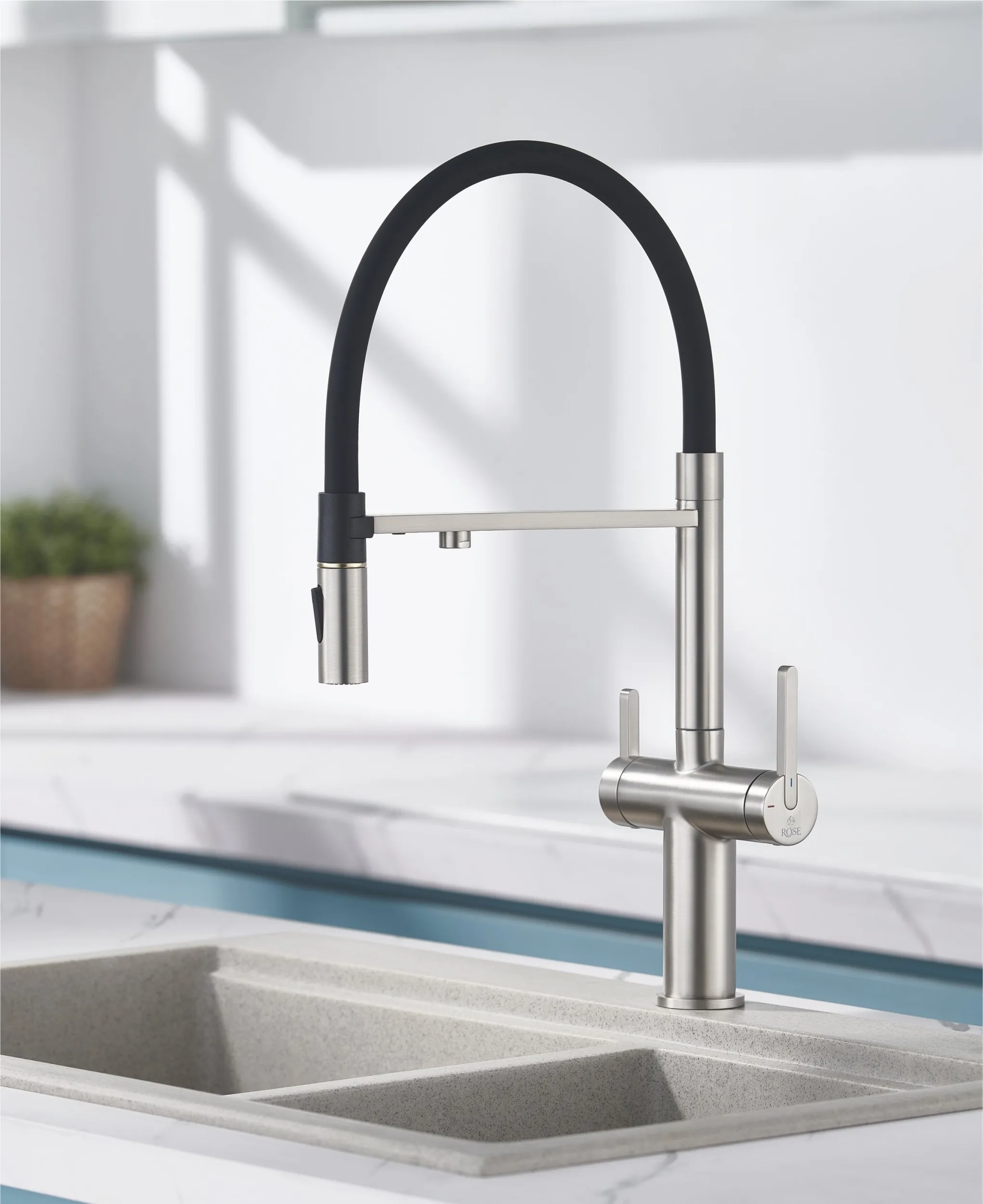 Смеситель для кухни с подключением фильтра для воды Rose R458L, сатин