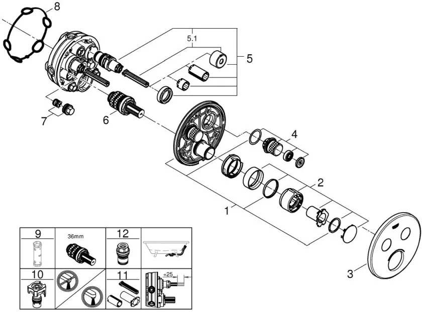 Смеситель для душа GROHE SmartControl встраиваемый без подключения шланга, хром (арт. 29145000)