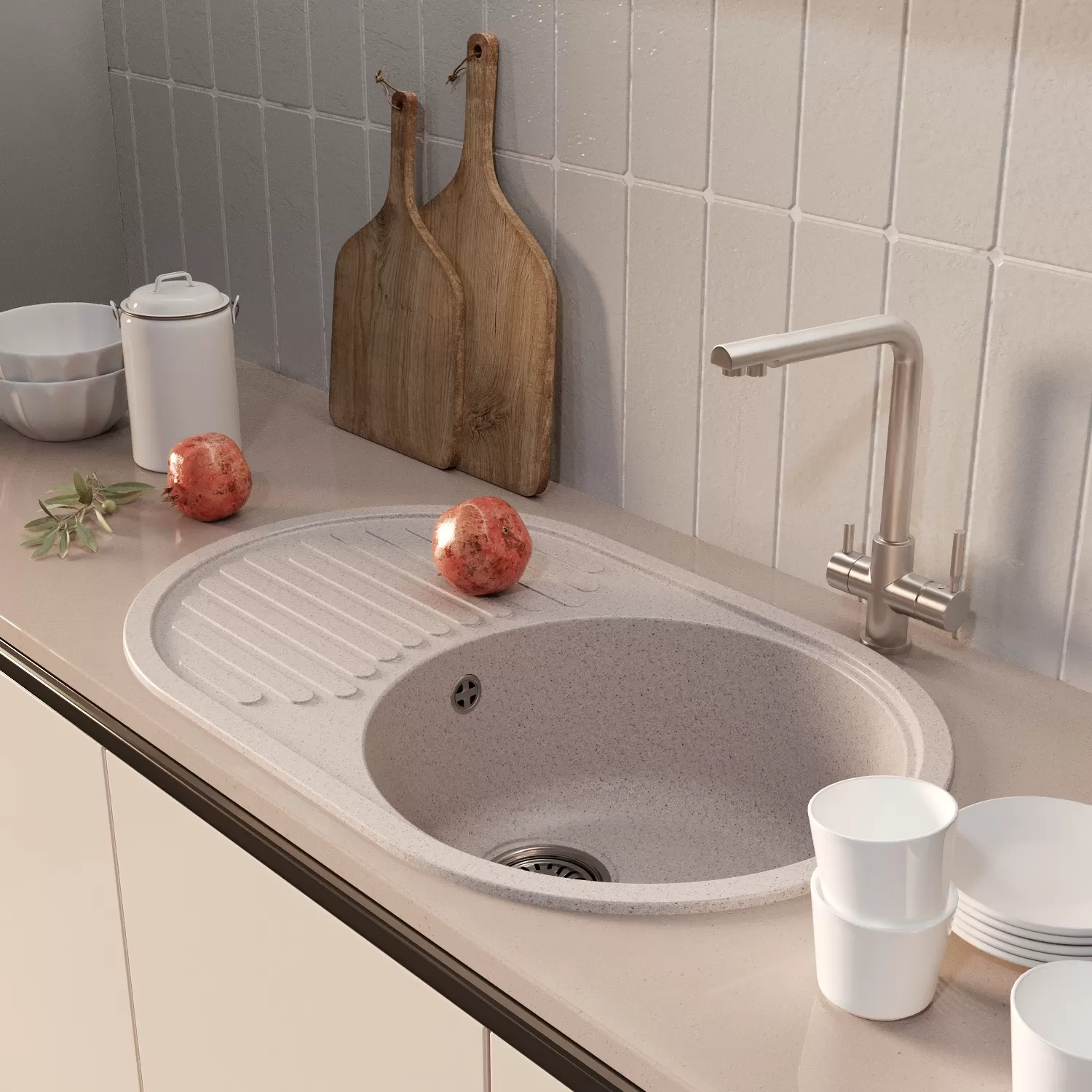 Мойка MIXLINE ML-GM16 овальная с крылом  песочная (302) 730*460*180мм NEW (551924)