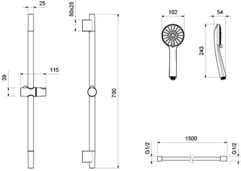 Душевой гарнитур AQUATEK БЕТТА, 3jet 65 см, матовый черный AQ2017MB