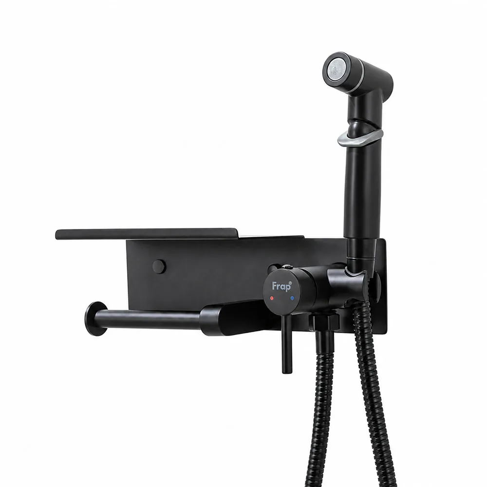 Гигиенический душ со смесителем и полочкой FRAP F2075-6, черный