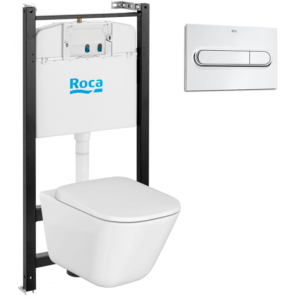 Комплект инсталляция и унитаз подвесной безободковый Roca The Gap Rimless, белый (893104100.02)