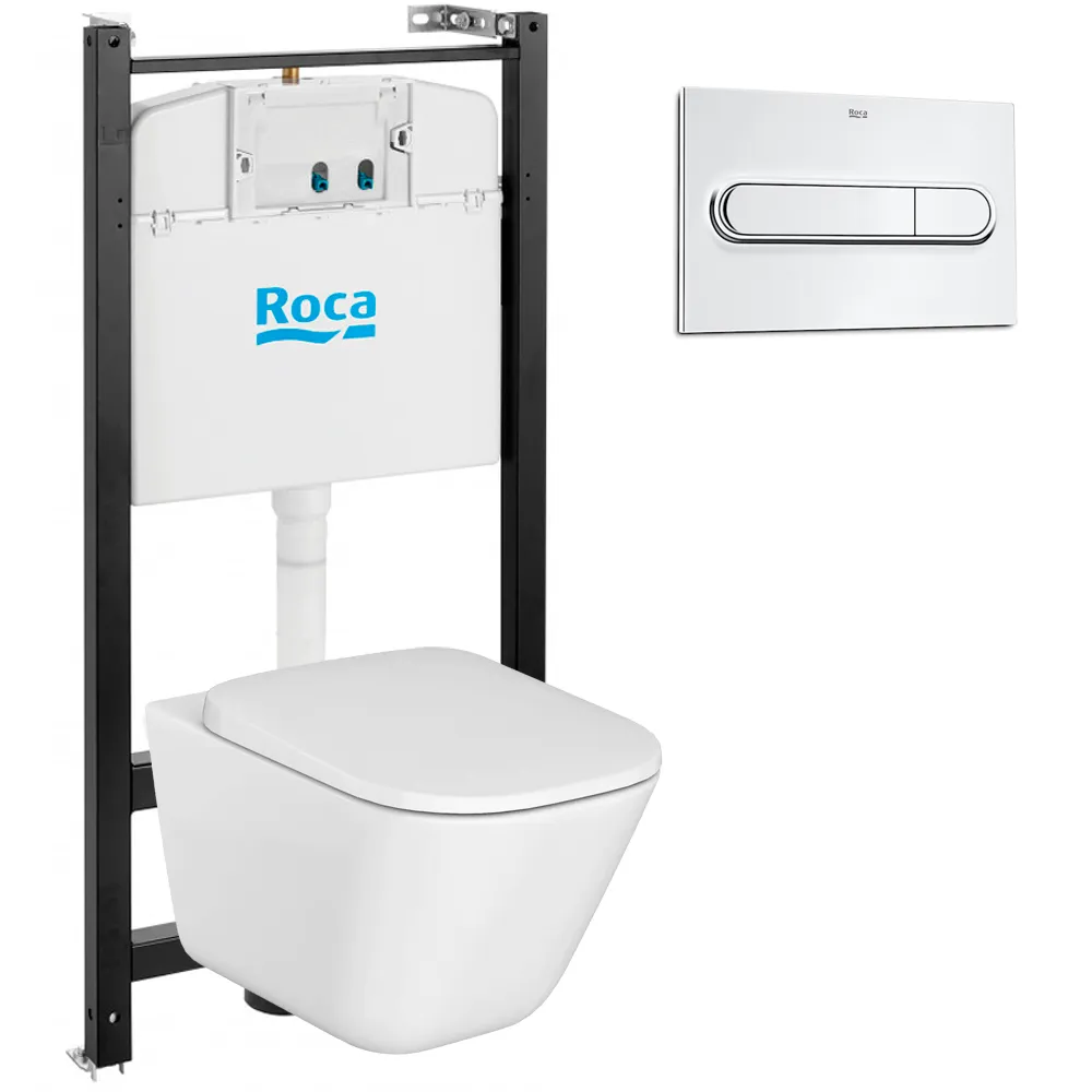 Комплект инсталляция и унитаз подвесной безободковый Roca The Gap Rimless, белый (893104100.02)
