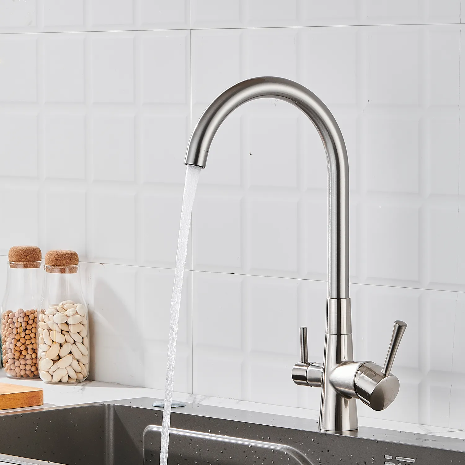 Смеситель для кухни с подключением фильтра Shevanik S428L, сатин