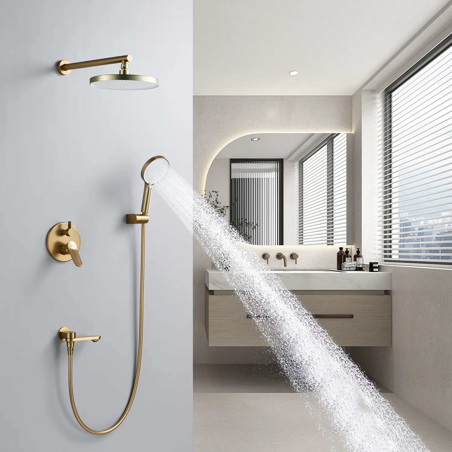 Душевая система встраиваемая Shevanik S4335G, золотой сатин