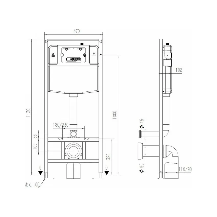 Инсталляция для подвесного унитаза Maretti AC11P4769, без клавиши
