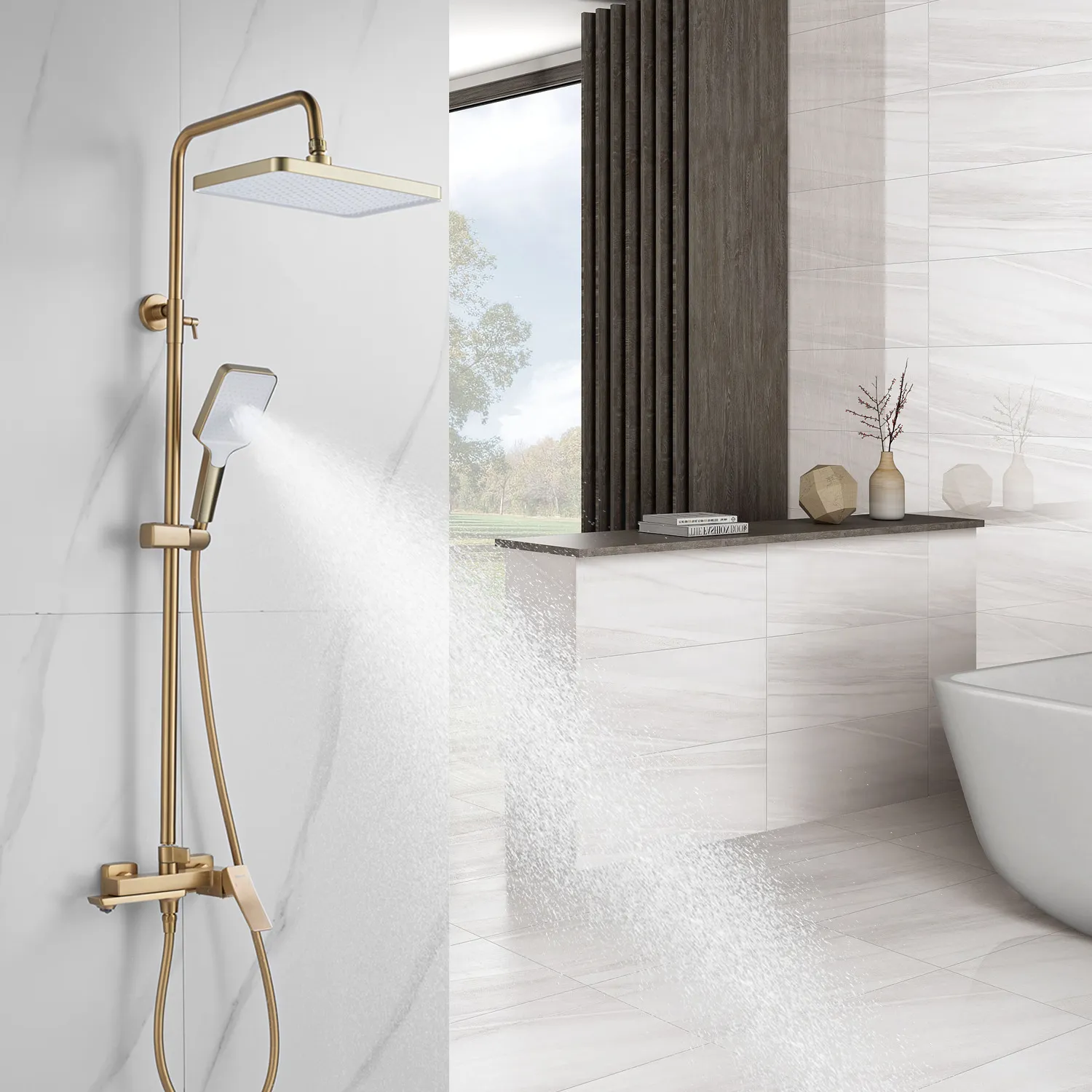 Душевая система Shevanik S4436G, золотой сатин