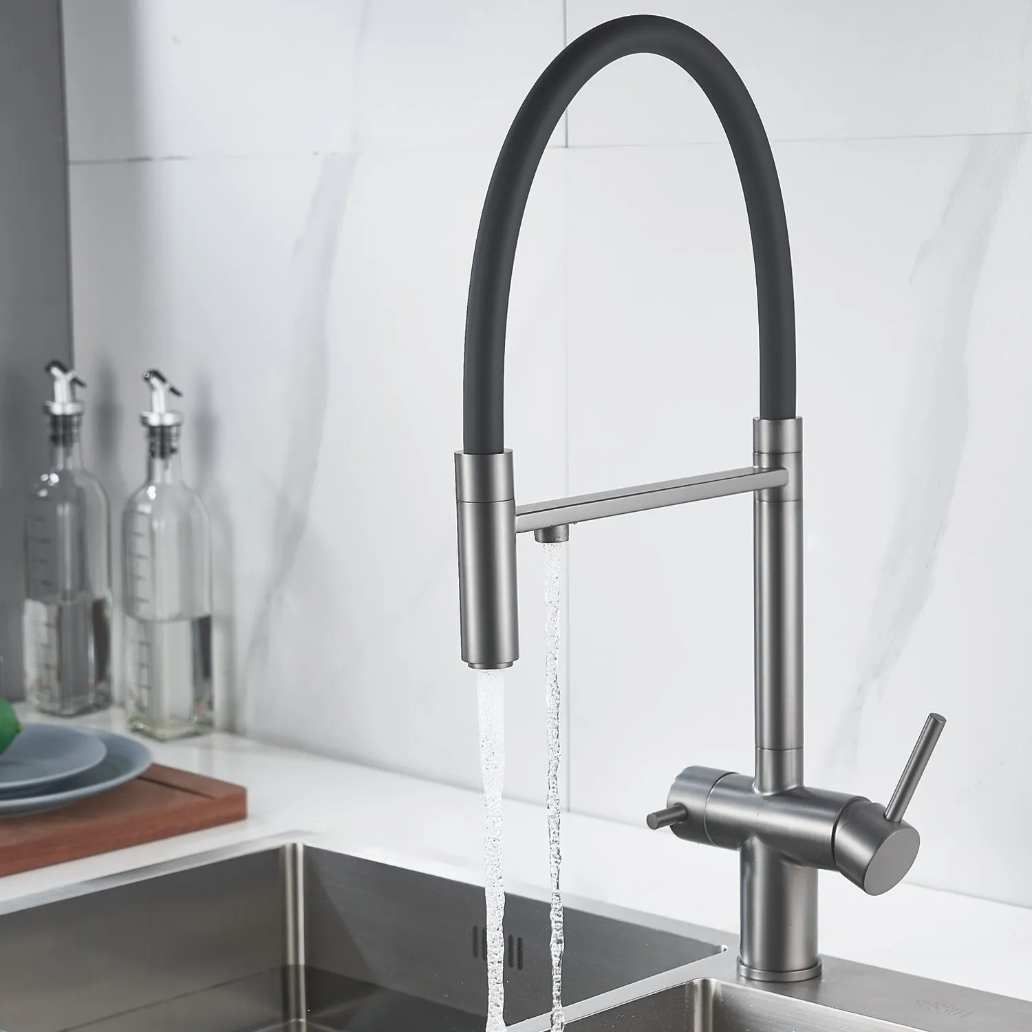 Смеситель для кухни с подключением фильтра Shevanik S178T, оружейная сталь