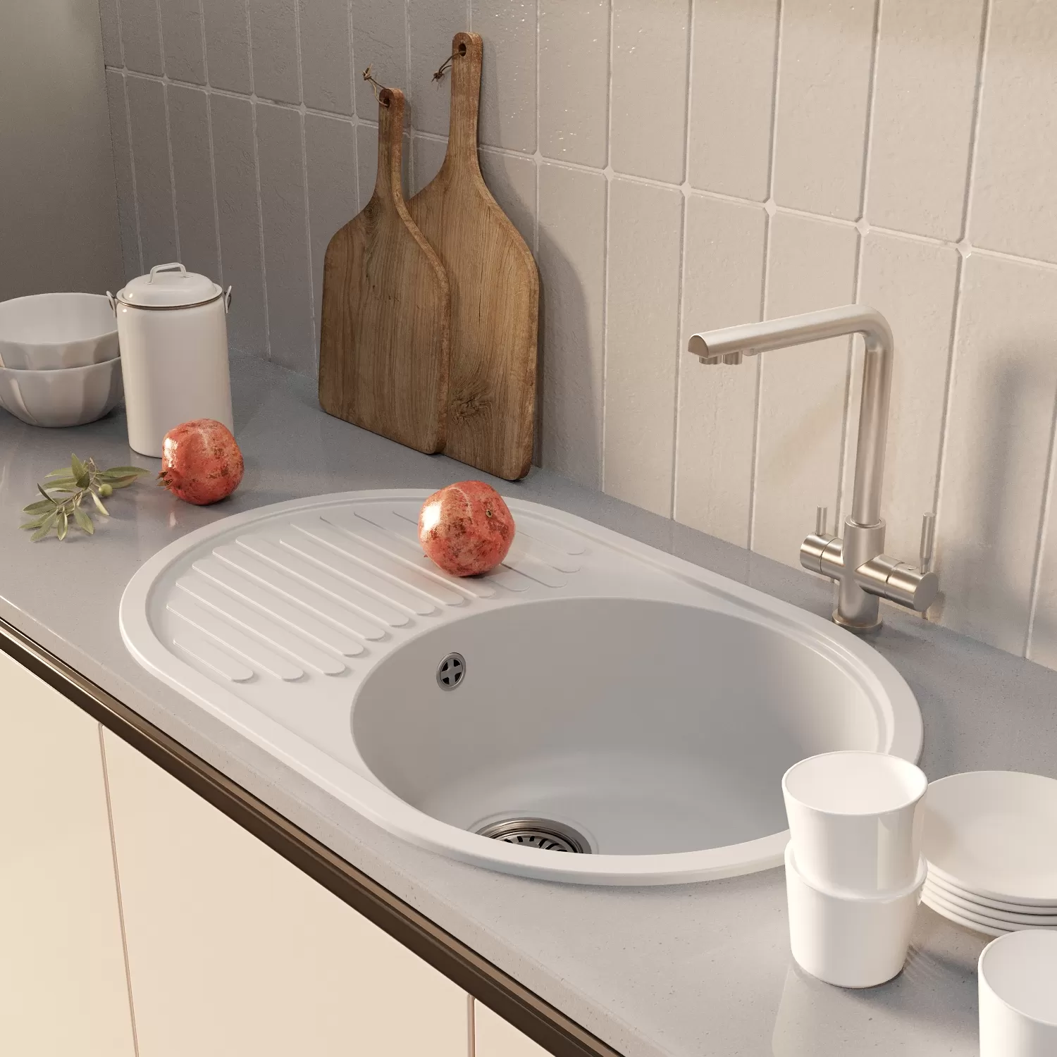 Мойка MIXLINE ML-GM16 овальная с крылом  белая (331) 730*460*180мм NEW (551930)