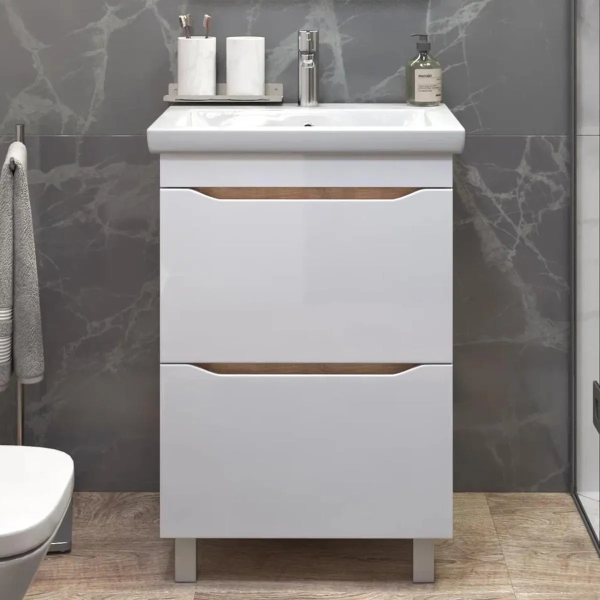 Тумба с раковиной напольная VIGO Grani 201 дуб золотой, 60 см