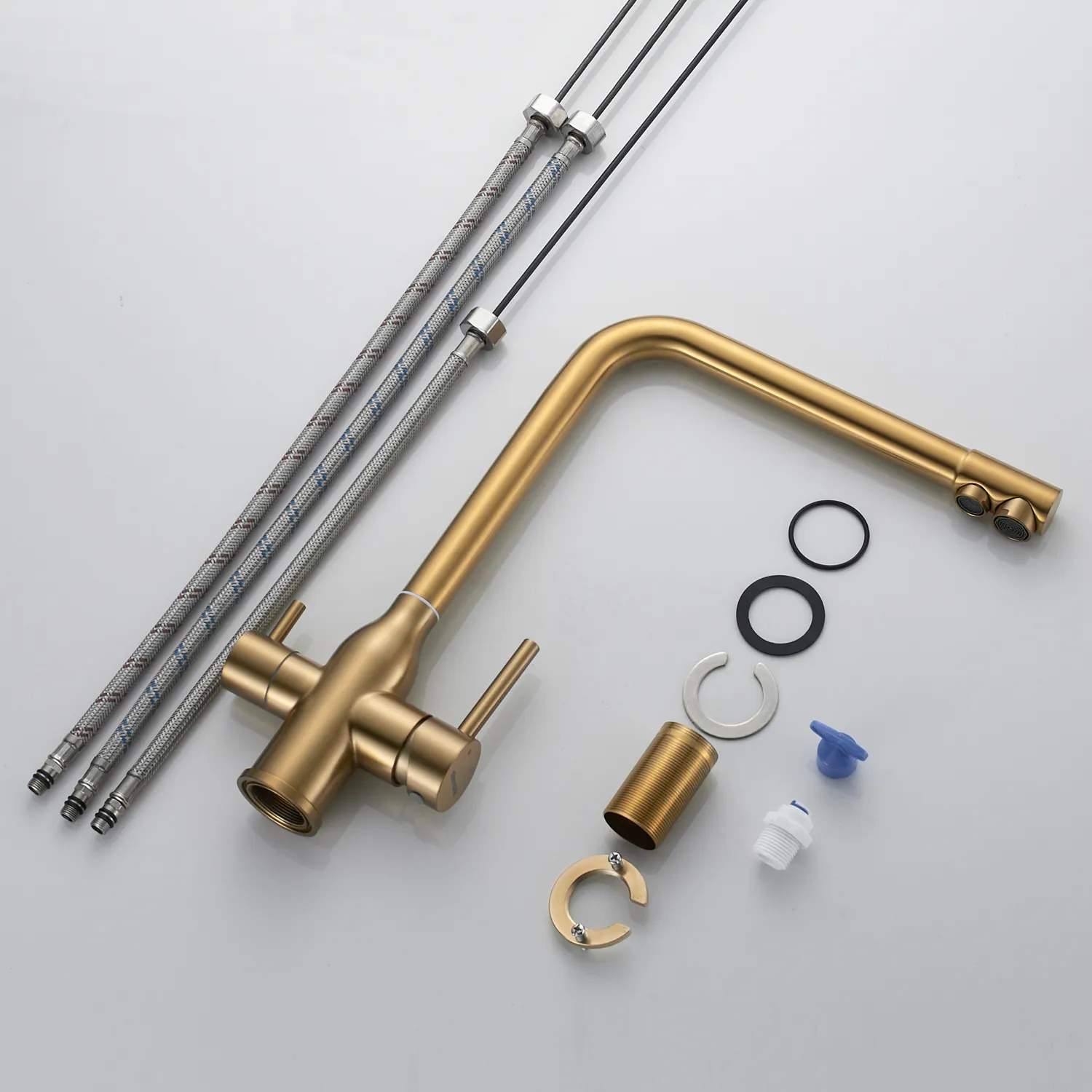 Смеситель для кухни с подключением фильтра Shevanik S248G, золотой сатин